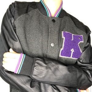 KR3W bomber/varsity jacket with purple letter K